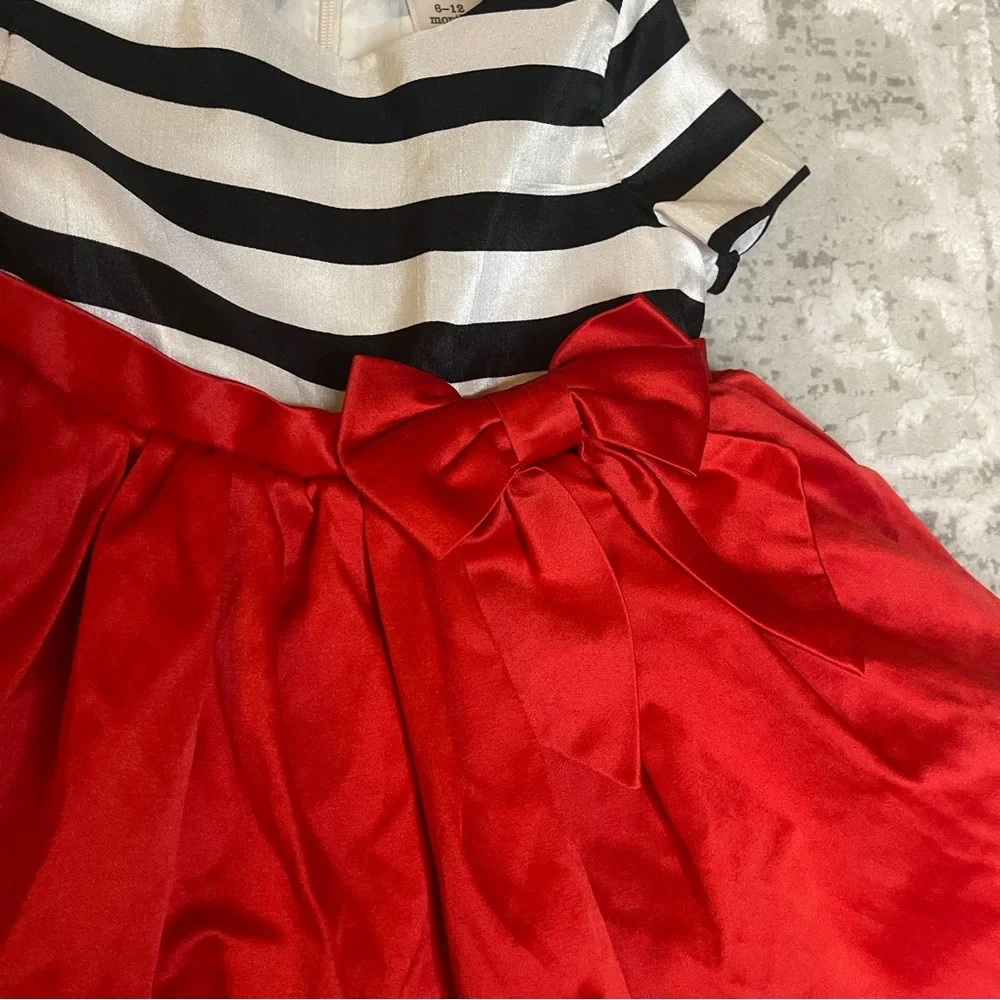 Olivia for Gymboree Baby Girls Red Black White Striped‎ Bow Holiday Dress 6-12M